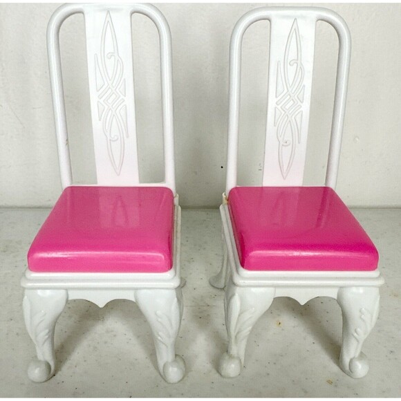 Vintage Barbie Furniture Set Of 2 White And Pink Dining Chairs - Picture 1 of 5